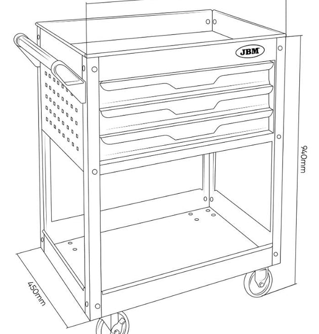 JBM 54839 CARRO COM 3 GAVETAS 1 PRATELEIRA - gasidouro